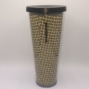 Starbucks Tumbler 24 oz Venti Burlap Woven Basket Weave Cold Drink Cup 2018